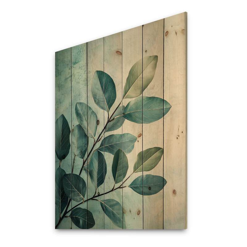 Minimalist Breeze Leaves Foliage - Leaves Wood Wall Decor - On Natural Pine Wood, 20" H x 10" W x 0.78" D