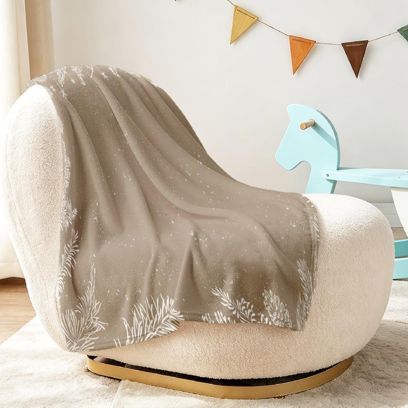Jeté en molleton brun flanelle ultra doux, imprimé de Noël avec branches, Jeté 30 po x 40 po