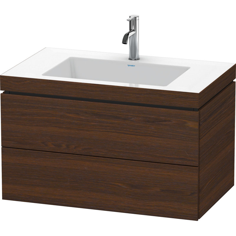 Brushed Walnut 32" Wall-Mounted Single Bathroom Vanity with Ceramic Top