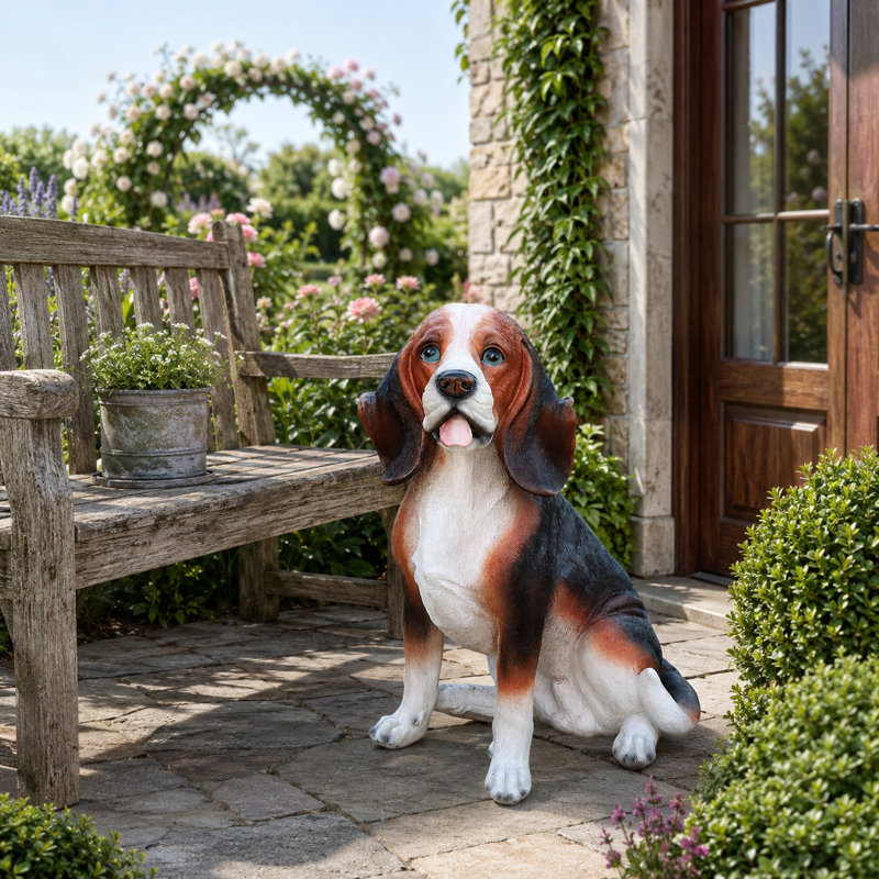 Statue de jardin en résine pour chien 16,9 po Basset Hound, peint à la main
