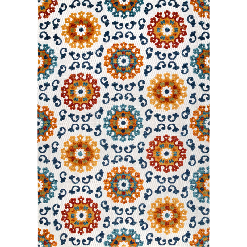 Tapis intérieur / extérieur bleu / orange Early, Rectangle 6 pi 7 po x 9 pi