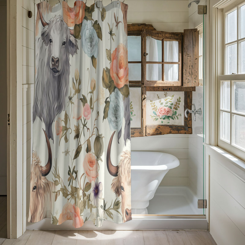 Rideau de douche Retro Cow - Premium, H 74 po x l 71 po