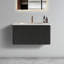 Meuble-lavabo flottant rayé en chêne noir brossé de 30 pouces avec lavabo en céramique blanche, design moderne et peu encombrant