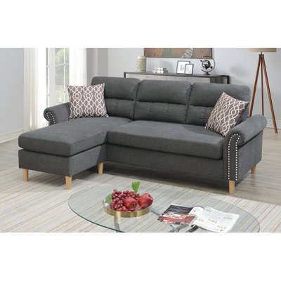 Amneris 87" Wide Microfiber/Microsuede Reversible Sofa & Chaise