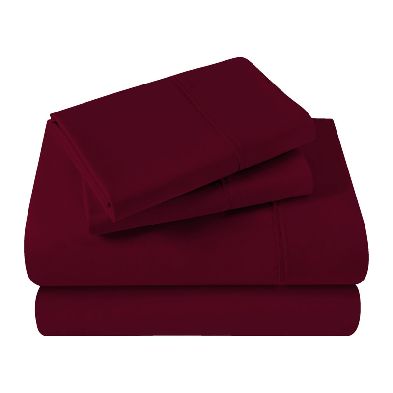 Superior 400 Thread Count Premium Combed Egyptian Cotton Sateen Sheet Set, Burgundy, Split King Sheet Set with 2 Pillowcases