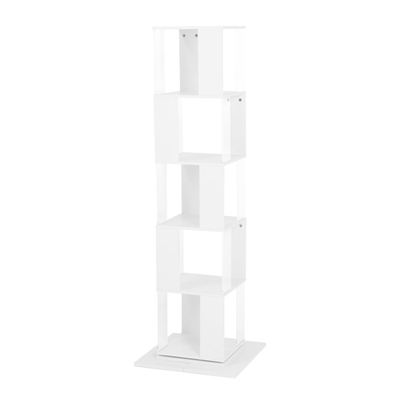 Bibliothèque rotative, support de plancher avec plaque en acrylique et base anti-arrachement, Blanc