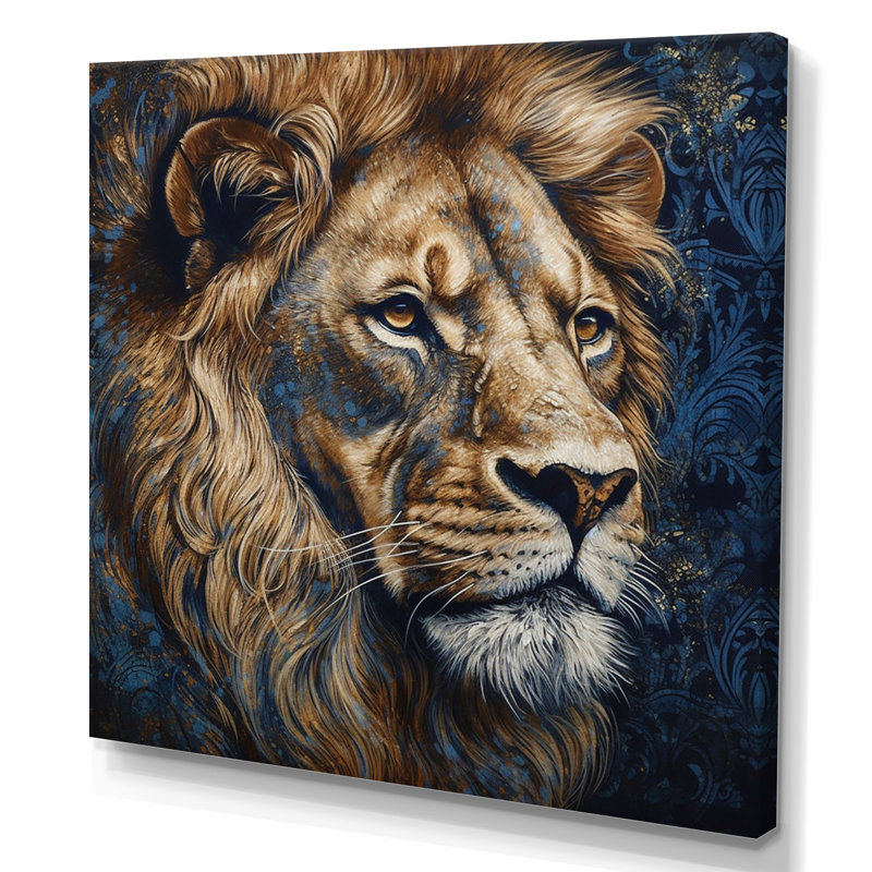 Majestic lion III - décoration murale lion, H 36 po x l 36 po x P 1,5 po, Toile tendue