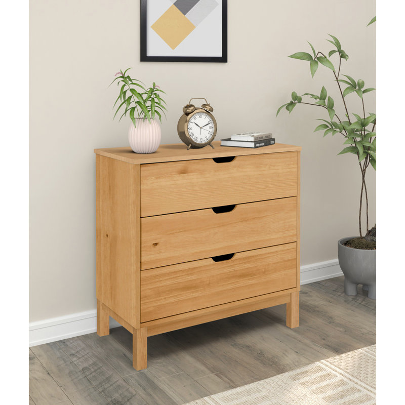 Eisenberg Solid Wood 76cm W 3 - Drawer Chest of Drawers, Oak