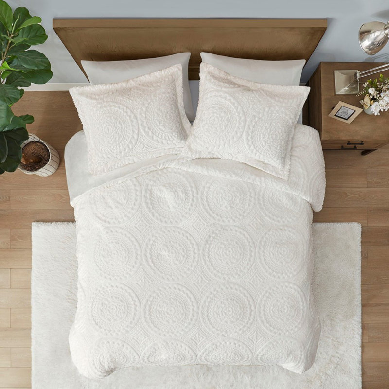 Mini ensemble d'édredon en fausse fourrure, Ivoire ivoire, Édredon pour lit simple + 1 taie décorative stan