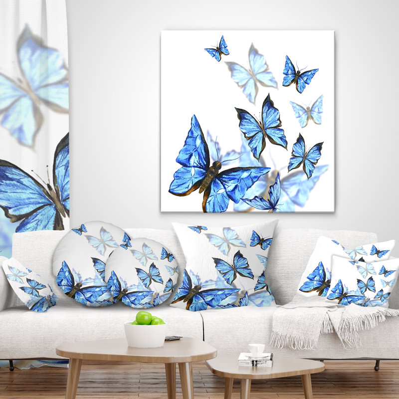 Papillons aquarelles sur fond blanc - coussin à imprimé floral, 16 po x 1 po, Coussin décoratif