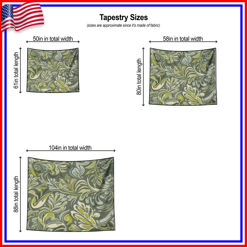 Tapisserie murale verte à motif floral - décoration murale florale, 50 po H x 60 po L avec 4 œillets