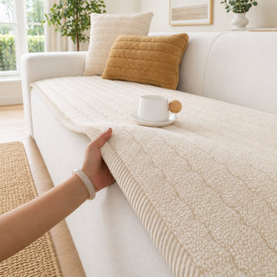 Soft Textured Sherpa Box Cushion Sofa Slipcover