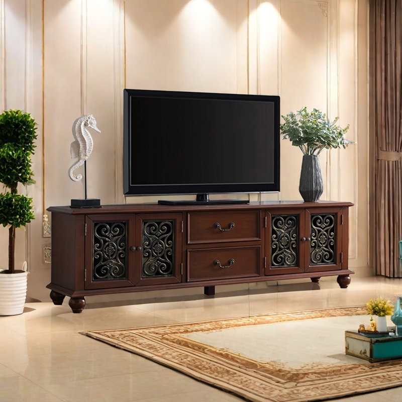 Mediterranean Style TV Stand, Brown, 78.74"