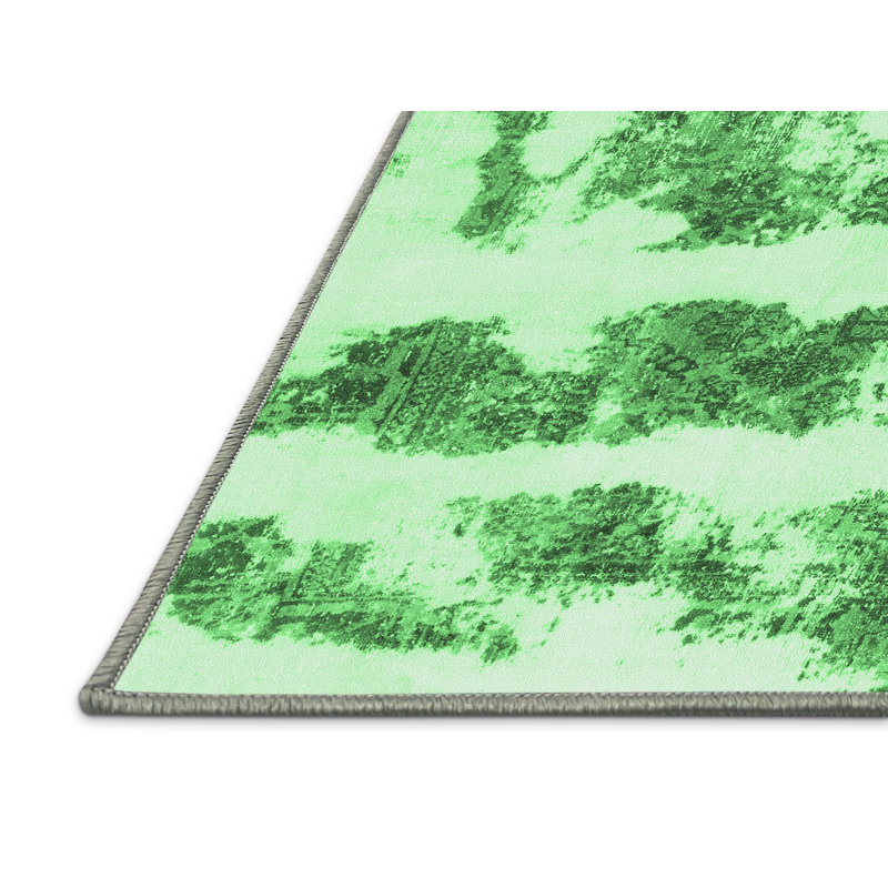 Tapis abstrait vert émeraude lavable à la machine 832, Rectangle 3 pi x 5 pi