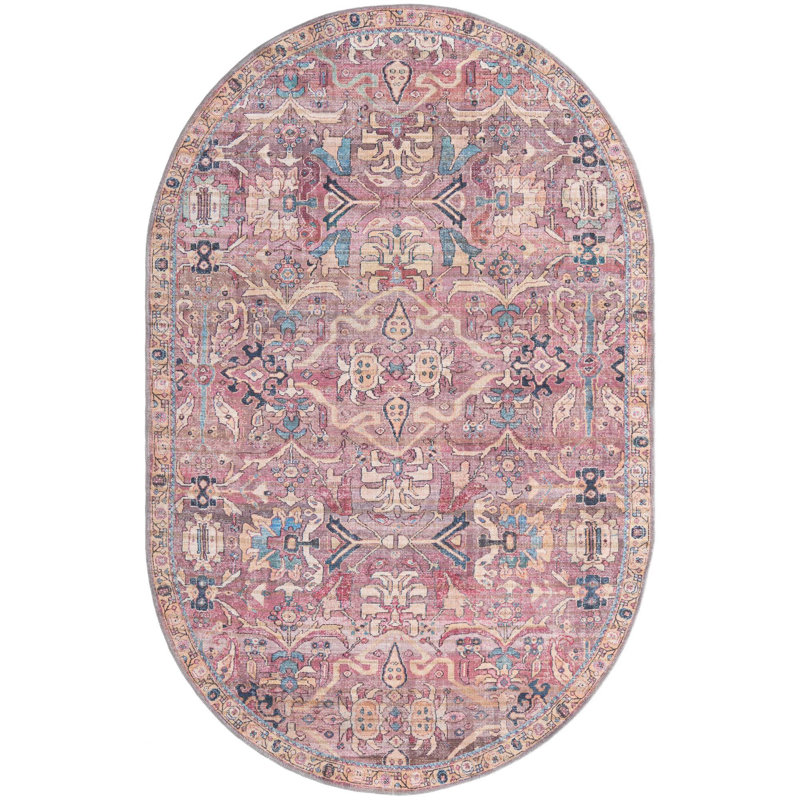 Tapis rose tissé à la machine Gwaltney, Ovale 5 pi 3 po x 8 pi