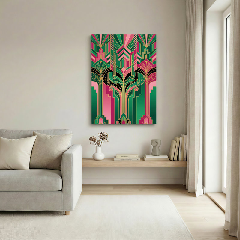 Art Deco Geometric Pattern Canvas Wrapped Wall Art Oil Painting Print Set Of 1, 24" H x 16" W