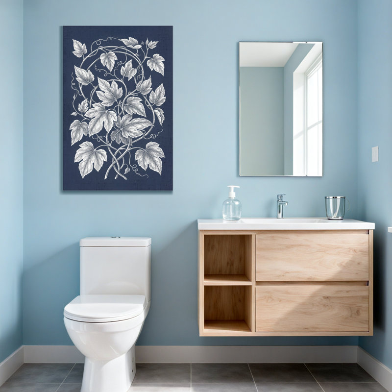 Plantes et fleurs de lierre entrelacées sur fond bleu foncé, H 48 po x l 32 po