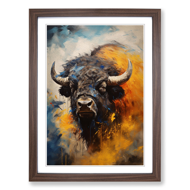 Buffalo Gestural Art - Framed Print, Walnut Framed, 46cm H x 34cm W x 2cm D