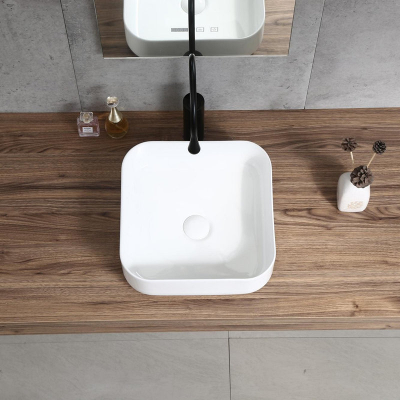 Lavabo de comptoir carré en céramique 15,3 po