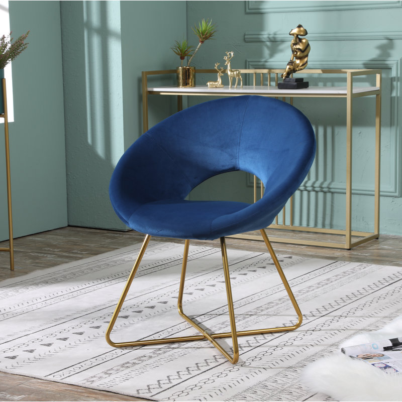 Fauteuil d'appoint moderne 28,35 po Vanezza, Velours bleu, Doré