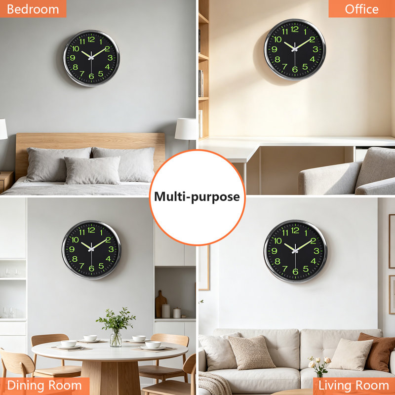 Horloge murale 12 po, Silver/Black