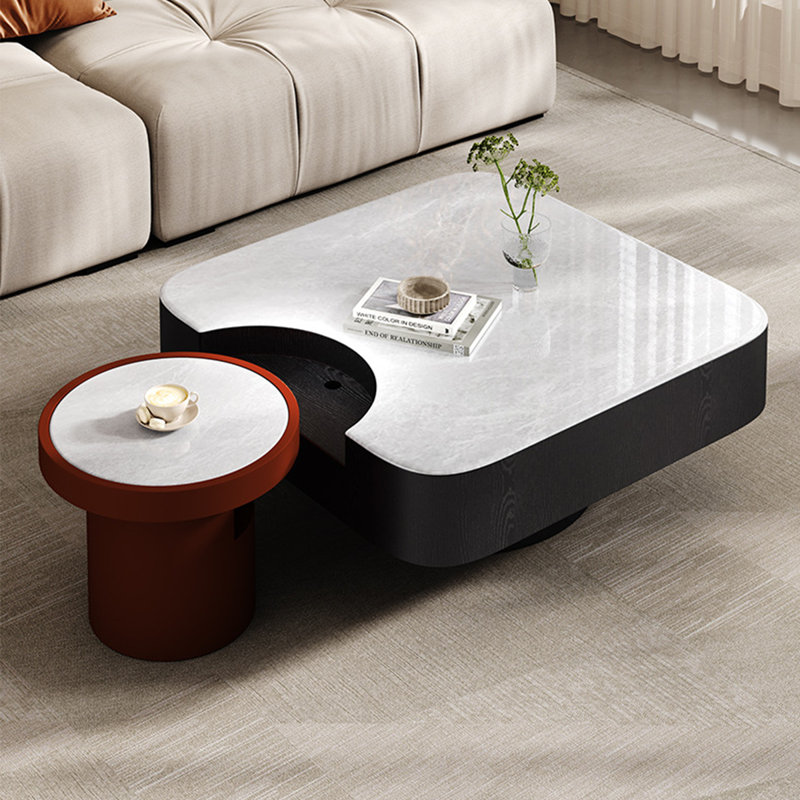 Black Sintered Stone + Manufactured Wood Square Coffee Table Sets