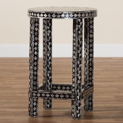 Grasmere Bali & Pari Elara Coastal Black And White Mother Of Pearl Capiz Shell End Table