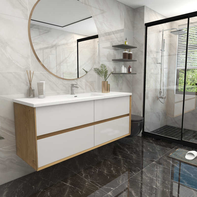 60'' Single Bathroom Vanity with Acrylic Top, Glossy White