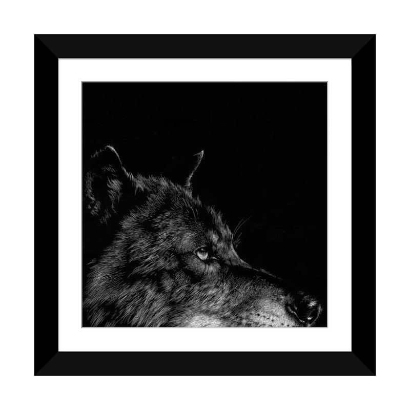 « loup i », reproduction de photo sur toile, H 24 po x l 24 po x P 1 po, Papier d'art encadré noir, Blanc