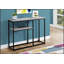 Table d'appoint moderne avec plateau en stratifié gris et base en métal noir, parfaite pour les petits espaces et les vestibules.
