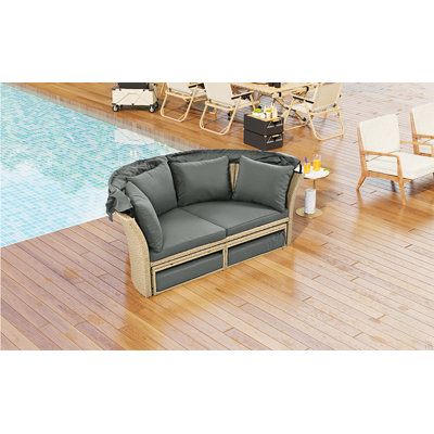 Ensemble de mobilier d'extérieur pour lit de jour en rotin et osier avec canapé escamotable et 4 coussins