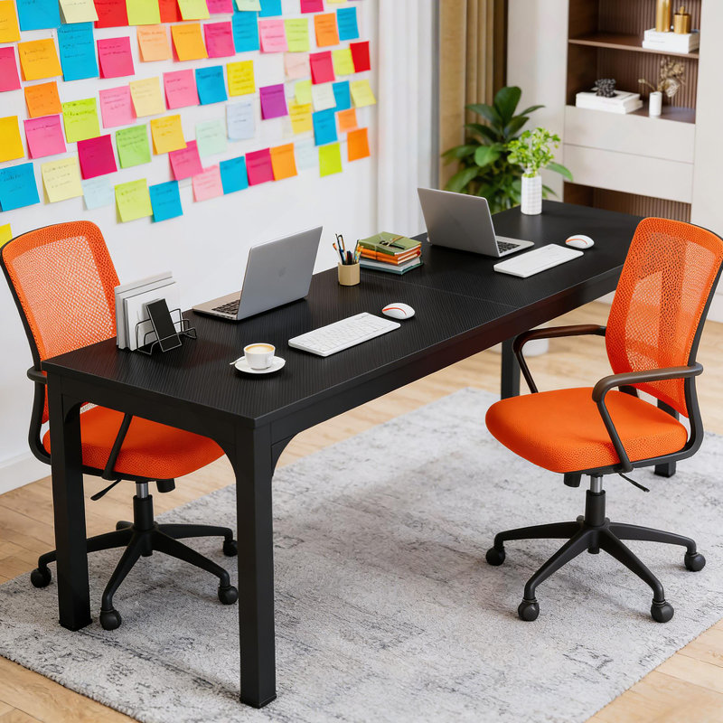 Table de bureau pour deux personnes, bureau d'ordinateur, bureau de direction rectangulaire, Noir