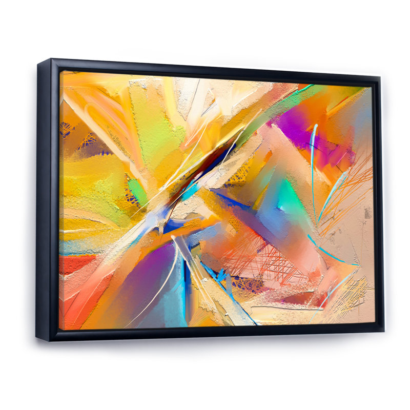 «Paintbursh Sunset Waves Impression», reproduction sur toile flottante, H 16 po x l 32 po x P 1 po, Cadre flottant noir