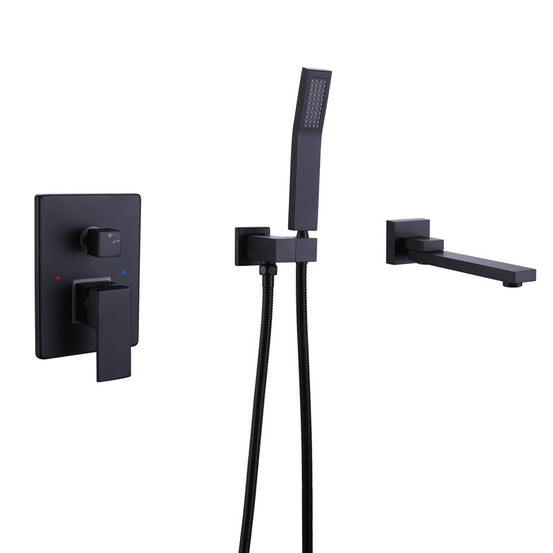 Robinet de baignoire mural en laiton massif 10-2 / 5 "avec douche à main, Noir mat
