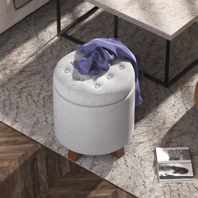 Upholstered Storage Ottoman Bench Button Tufted Round Ottoman Footrest Stool for Living Room Bedroom