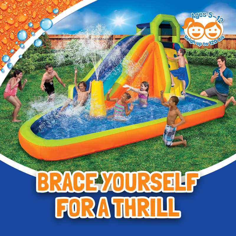 Gushing Geyser Multicolor Inflatable Water Park with Slide and Pool