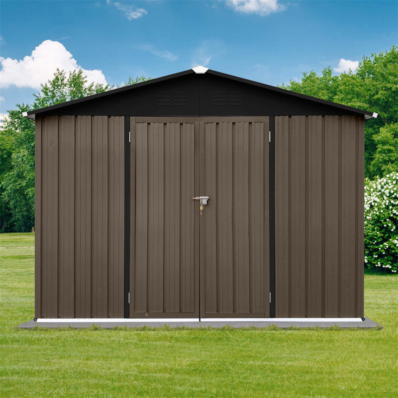 Metal Garden Sheds 8Ft×6Ft Outdoor Storage Sheds Brown + Black, Brown, 75.6" H x 102" W x 74.4" D