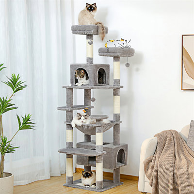 Grand arbre à chat PAWZ Road, tour à chat de 72 pouces pour grands chats, maisonnette pour chat avec poteaux à griffer et coussins recouverts de sisal, 2 perchoirs rembourrés, double condo et panier pour chats d'intérieur