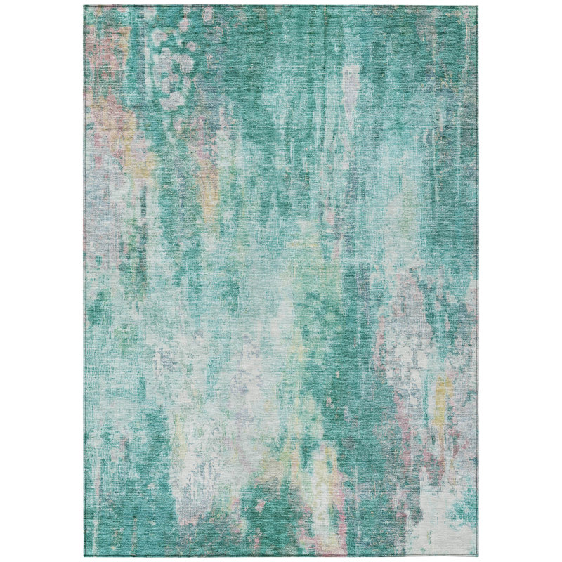 Tapis d'extérieur lavable abstrait bleu sarcelle 10 pi x 14 pi bleu