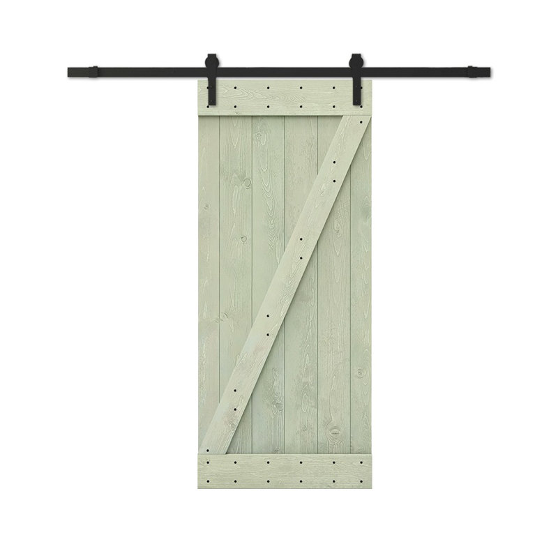 Porte de grange en bois lambrissé avec trousse de quincaillerie d'installation, Teinture noyer, 30 po x 84 po