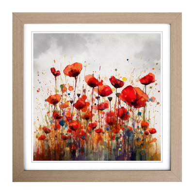 Poppy Field Splatter No.1 - Single Picture Frame Print on Wood