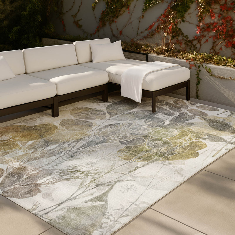 Tapis botanique intérieur / extérieur lavable à la machine Chantille ACN2885, Brun, 8 pi x 10 pi