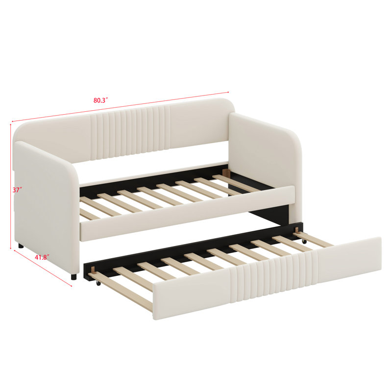 Upholstered Daybed Sofa Bed With Trundle Bed, Beige