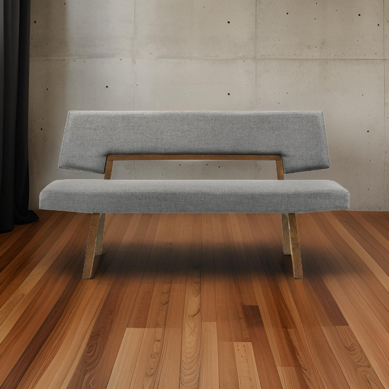 Jeiren 63" Wide Upholstered Dining Bench with Back in Rubberwood and Fabric, Charcoal, Brown