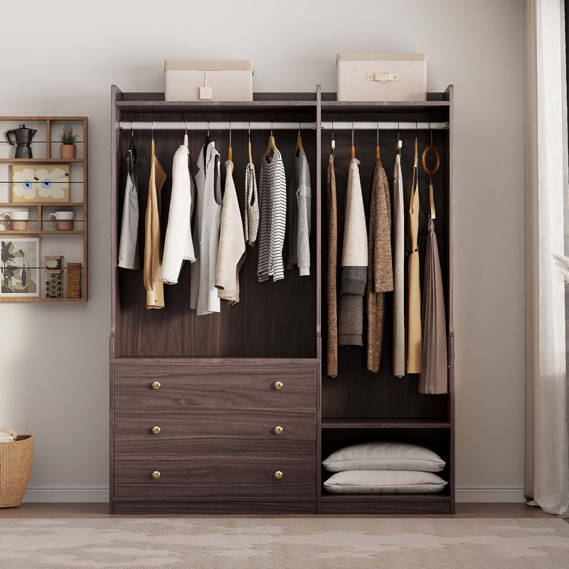 Rangement ouvert pour garde-robe en bois pour chambre à coucher, Brun
