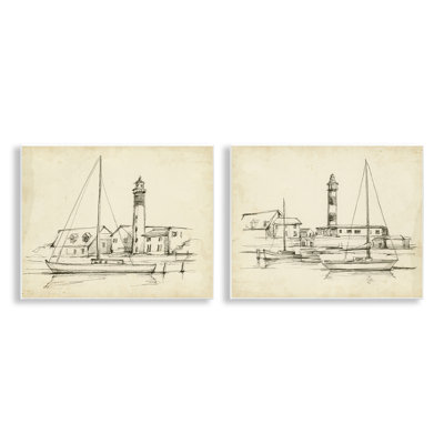Vintage Lighthouse Studies 2pc Wall Plaque Set, design by Ethan Harper