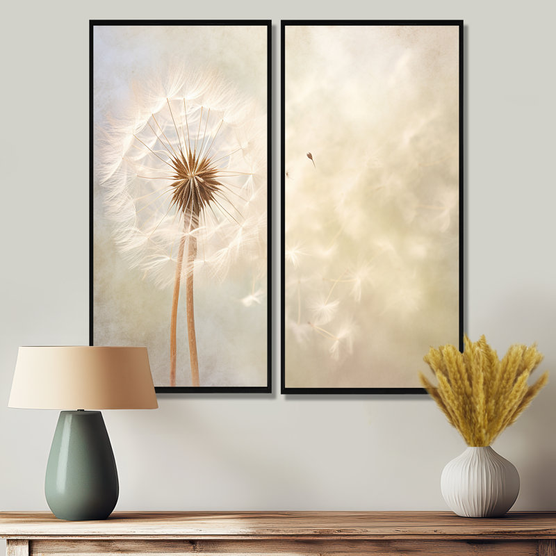 Ensemble de 2 décorations murales blanches White Dandelion Romantic Impression IV, 32" H x 32" W, Noir