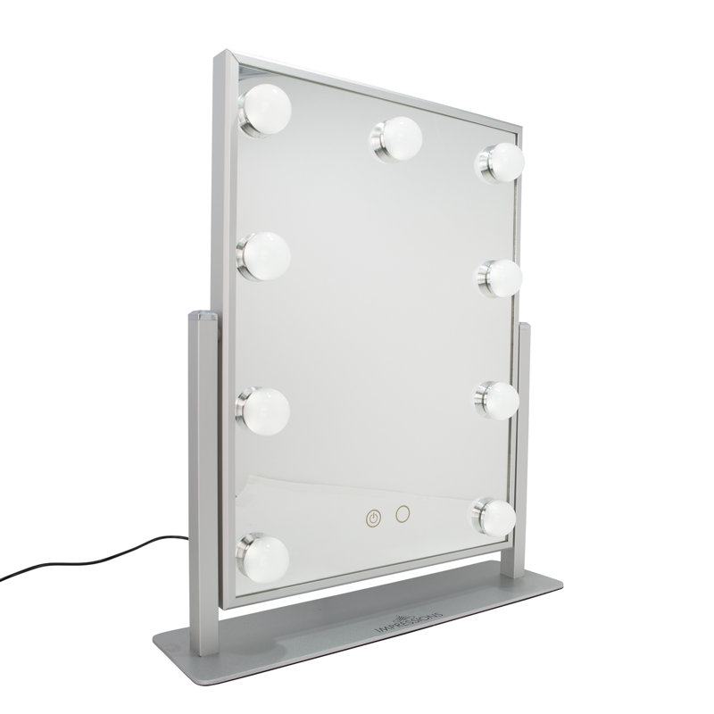 Hollywood Touch Duotone Makeup Mirror with 9 LED Bulbs, Lighted Vanity Mirror with USB Power Outlet, Silver