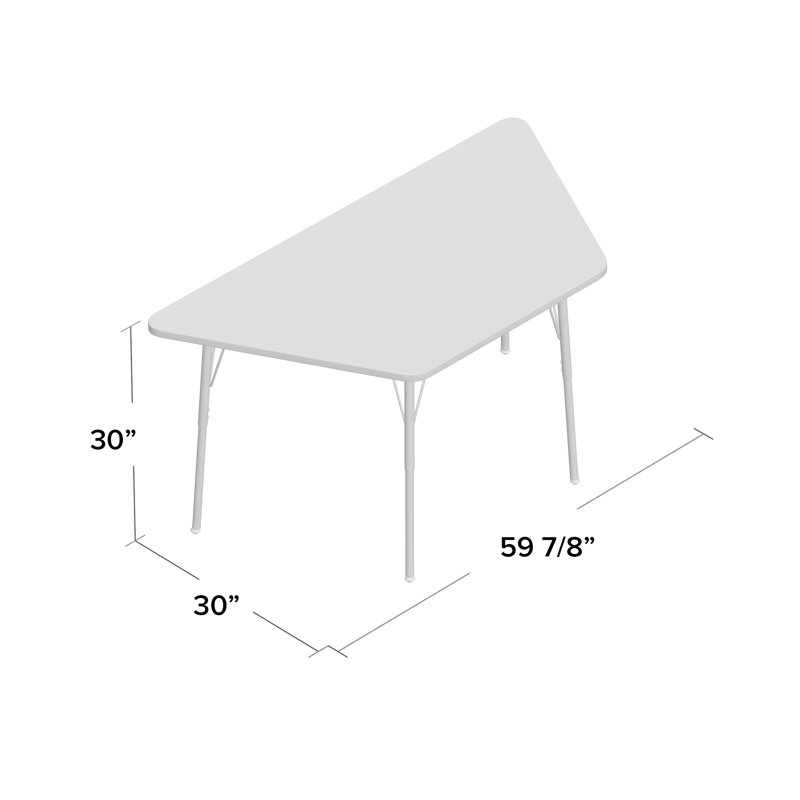 Table d'activité trapézoïdale effaçable à sec avec pieds réglables, Épais, 30 po x 60 po, Tableau blanc / noir