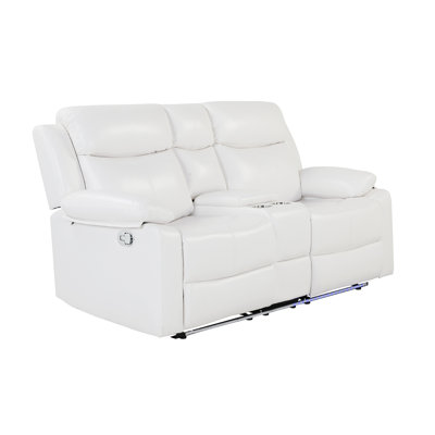 Blanc inclinable avec lumières à DEL et haut-parleurs intégrés, fonction d'inclinaison manuelle, console, accoudoirs coussinés, design contemporain, siège mi-ferme, similicuir pour l'éclairage principal, look,
